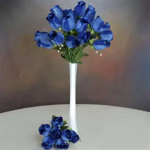 Large Velvet Rose Bud Artificial Silk Flowers - Navy Blue